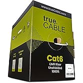 TRUE CABLE Cat6 Riser (CMR), 1000ft, White, 23AWG 4 Pair Solid Bare Copper, 550MHz, ETL Listed, Unshielded Twisted Pair (UTP), Bulk Ethernet Cable
