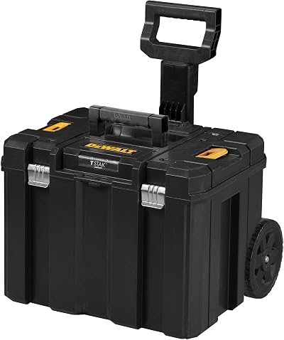 DEWALT TSTAK Mobile Storage Tub Wheels Telescopic Handle Yellow Black