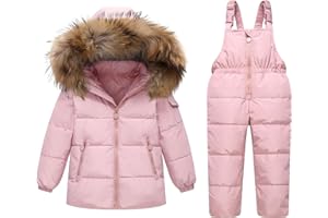 JiAmy Kids 2 Piece Snowsuit Set Girl Winter Hooded Puffer Jacket & Snow Bib Pants Boy Ski Suits Ultralight Outfit