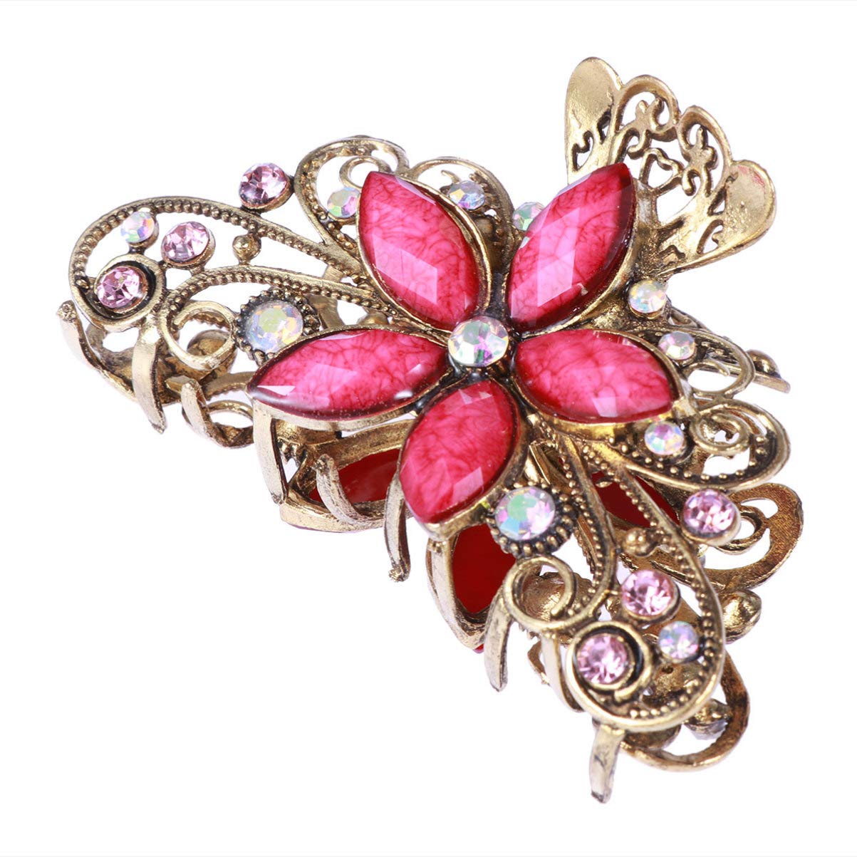 Beaupretty Hair Claw Clip Diamond Floral Printed Vintage Hair Jaw Clips Hair Catch Hair Barrette for Women Girls (Random Color)