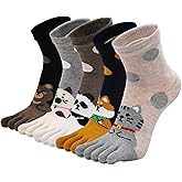 CaiDieNu Women's Animal Toe Socks - Cotton Five Finger Colorful Funny Casual Crew Socks for Ladies