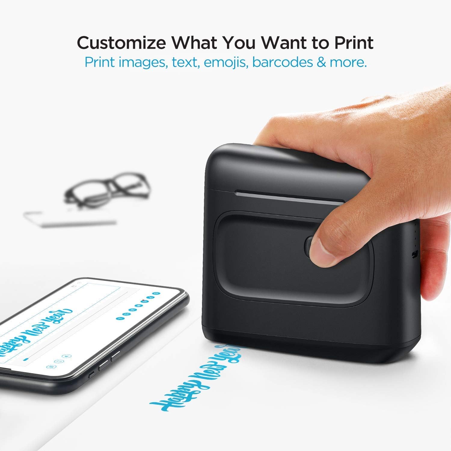 Selpic Handheld Printer S1 Portable Inkjet Printer, Durable Quick-Drying Waterproof Ink, Print on Wood, Glass, Clothes, and Other Surface, APP for Customized Text, QR Code, with Black Ink Cartridge: Office Products