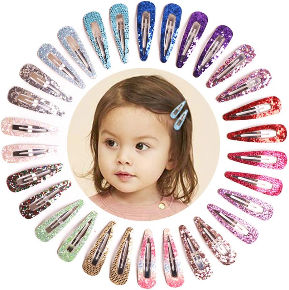30 Pcs Girls Hair Clips Glitter Barrettes Kids Metal Snap Hair Clips Hairpins Hair Accessories for Girl Teens Kids Babies Toddlers Women