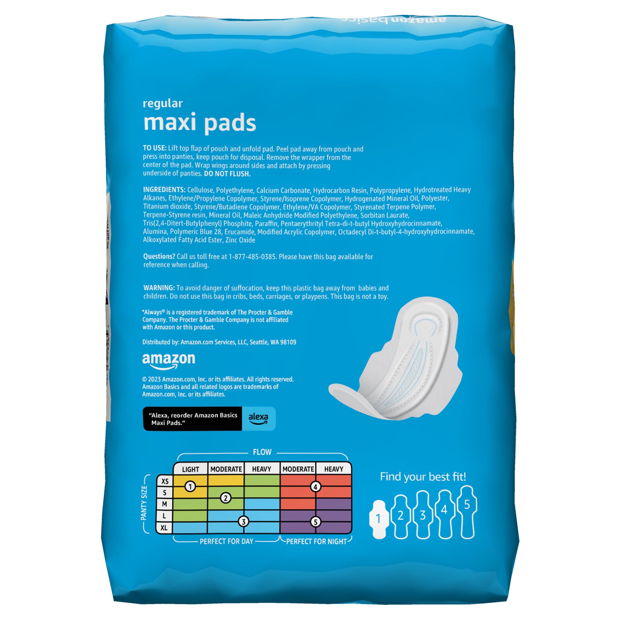 Amazon Basics Thick Maxi Pads with Wings for Periods - Regular Absorbency, Unscented, Size 1, 36 Count (Previously Solimo)