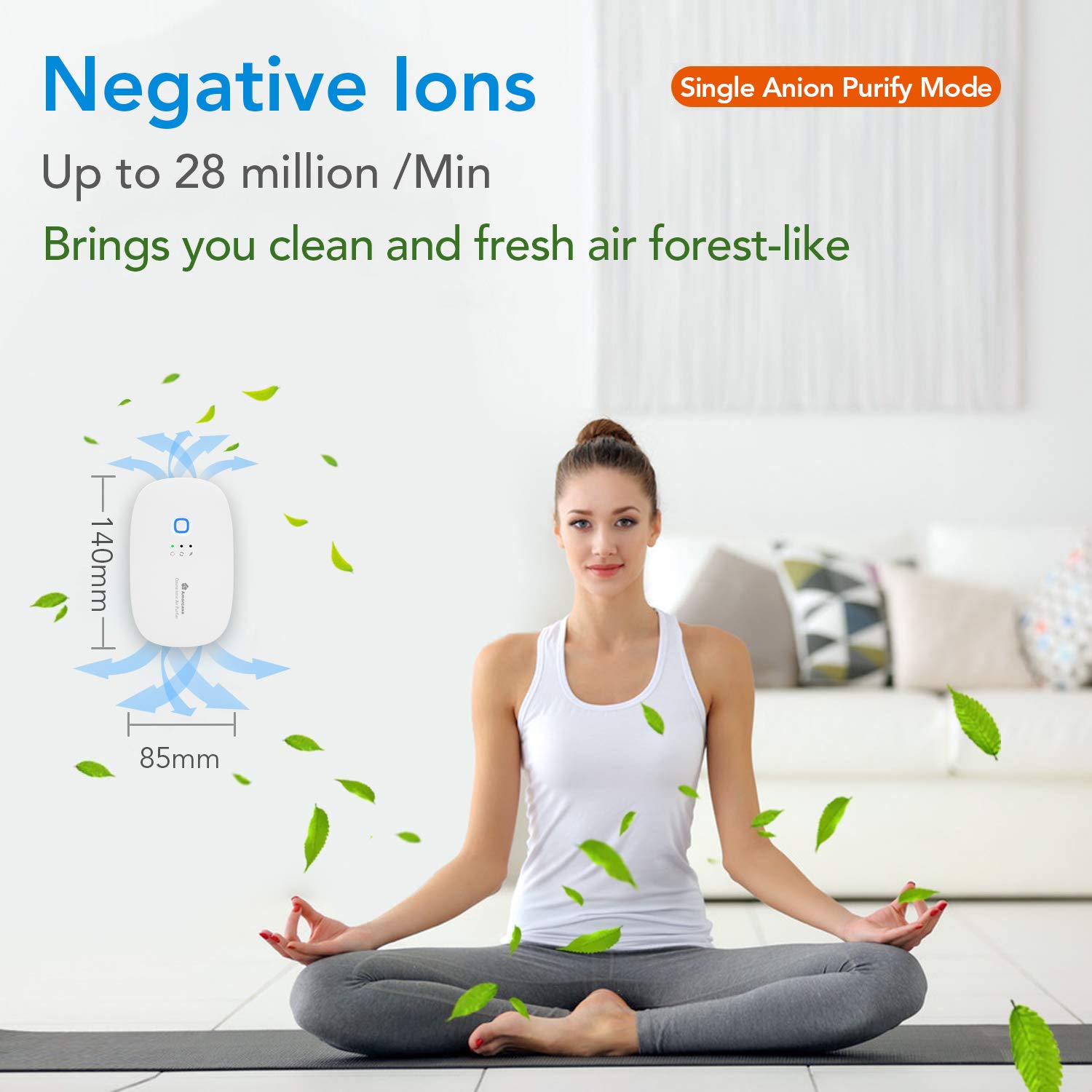 AMORCASA Ozone & Anion Air Purifier 2 in 1 Plug in, Compact Size, Purifying Air Eliminate Odor