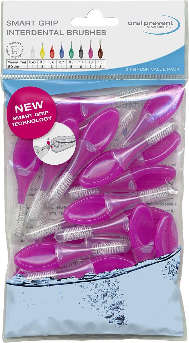 Oral Prevent | Smart Grip Interdental Brush - 24 Value Pack (1.30 mm, Purple)