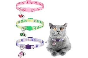 DILLYBUD 3 Pack Breakaway Cat Collars with Bell-Valentine's Day Cat Collar for Girl Boy Cats with Safety Buckle -St. Patrick's Day Easter Kitten Collar Adjustable 8"-12" for Kitty Puppy Small Pet