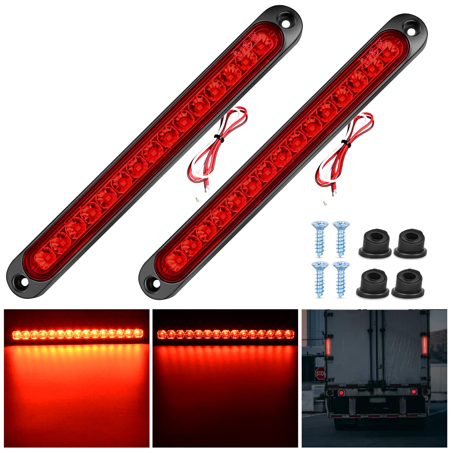 Photo 1 of Nilight 2PCS 10Inch 15 LED Red Trailer Light Bar for Park Stop Turn Tail Brake Lights IP67 Waterproof Marker ID Clearance Strip for Truck Golf Cart Pickups Boats