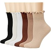 Mcool Mary Women's Ruffle Socks,Casual Cute Ankle Breathable Knit Cotton Soft Frilly Crew Socks for Women 6 Pack
