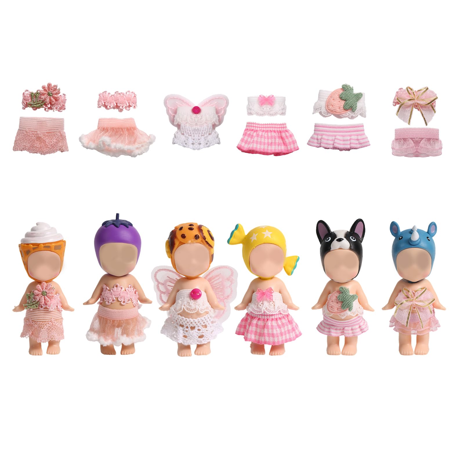 Goktvai 6 Sets Doll Outfits for 3 Inch Doll Pack, Mini Toys Clothes Pack with Tops & Skirts Clothing Mini Figure Costume Dress Up Accessories for Collector Display and Decoration (Pink)
