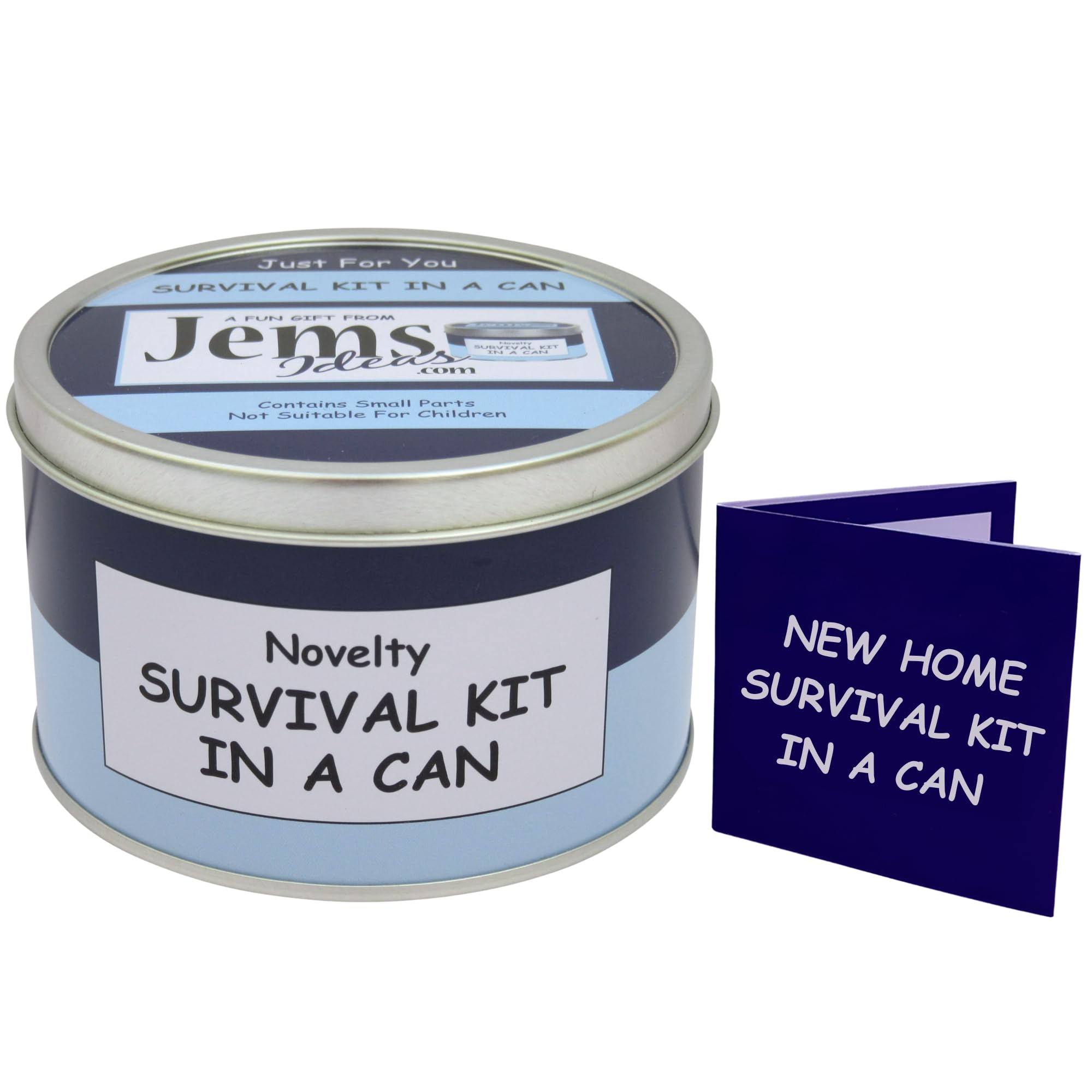 New Home Survival Kit in a Can – Funny Novelty Housewarming Gift – Humorous Congratulations Present for New House or Flat – Unique Fun Keepsake Gift Box with Card (Blue/Navy)