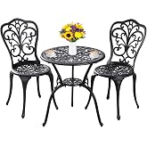 Withniture Outdoor Bistro Set 3 Piece Patio Bistro Set, Cast Aluminum Bistro Table and Chairs Set of 2, Small Patio Table Set for Porch, Black
