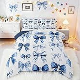 Erosebridal Kids Blue Bow Comforter Set Twin Size Princess Bow Tie Girls Bedding Sets Ultra Soft Butterfly Knot Duvet Insert Fairy Tale Girlish Modern Fashion Comforter Room Decor Bowknot Quilt