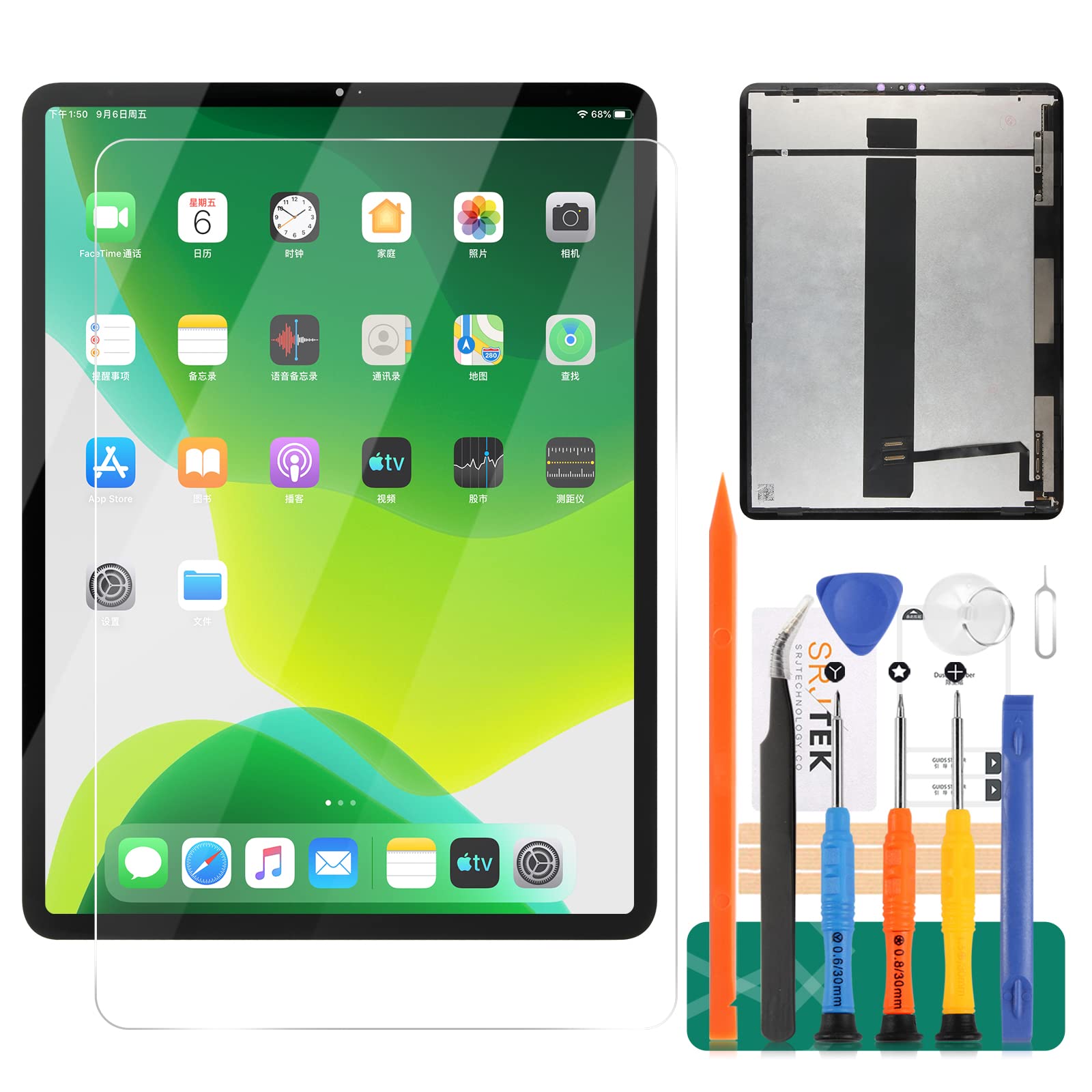 For iPad Pro 12.9 2020 4th Screen Replacement A2069 A2232 A2233 A2229 LCD Display Touch Digitizer Panel Sensor Glass Lens Kits (Original Black)