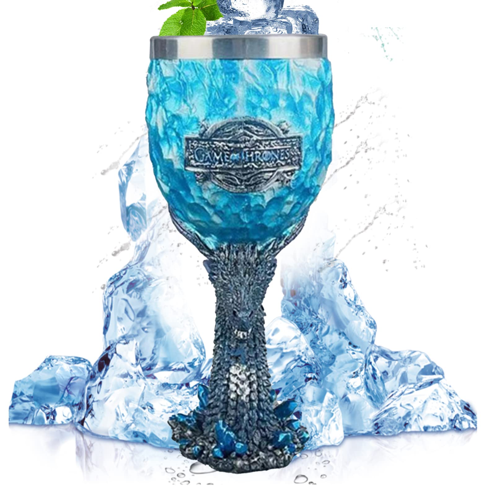 Game of Thrones Goblet, Stark & Tully & Targaryen & Lannister & Baratheon Stainless Steel Resin 3D Coffee & Beer Mug Drinkware Mug (Blue Dragon)