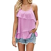 Quatrefox Womens Tank Tops Striped Camisole Ruffle Trendy Summer Off Shoulder Cami Tops 2025 Fashion Beach Vacation Clothes