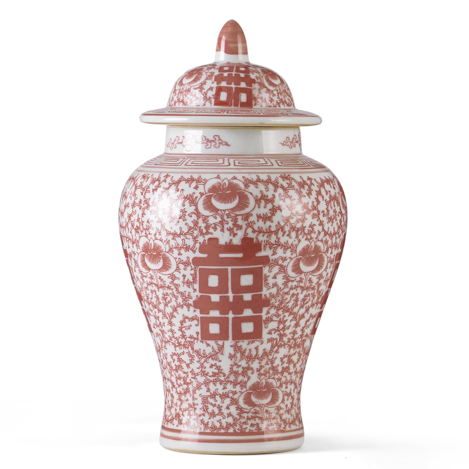 Photo 1 of 11? Red Ginger Jar with Lid Chinoiserie Decor Antique Style Porcelain Ginger Jars for Home Decor Double Happiness Flower Vase Blue and White Decor