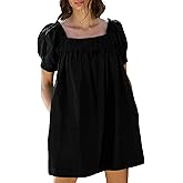 Huaqiao Womens Summer Mini Dress 2026 A-Line Square Neck Puff Sleeve Beach Sundress Casual Short Dress with Pockets