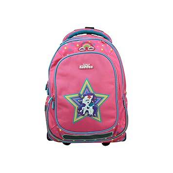 Smily Kiddos | Fancy Trolley Bag (Pink) for Boys & Girls Nylon 15-inch 2-Wheel Water Resistant.