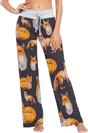 Yiaoflying Cute Orange Red Foxes Womens Pajama Pants Loose Long Lounge Sleepwear Yoga Gym 