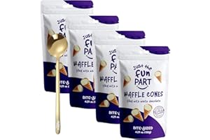 Just The Fun Part Mini Waffle Cones, 4.23 Ounces, Mini Waffle Cone - With Moofin Golden Ss Spoon - Belgian Milk Chocolate Filled, Bite-Sized, Kosher Certified, Individually Wrapped, [Pack Of 4]