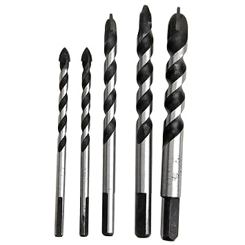 Generic 5Pcs Drywall Tungsten Carbide Drill Bit Set for Wood Ceramic Tile Marble Mirror Glass w/Triangle Shank Power Tool 6/6/8/10/12mm