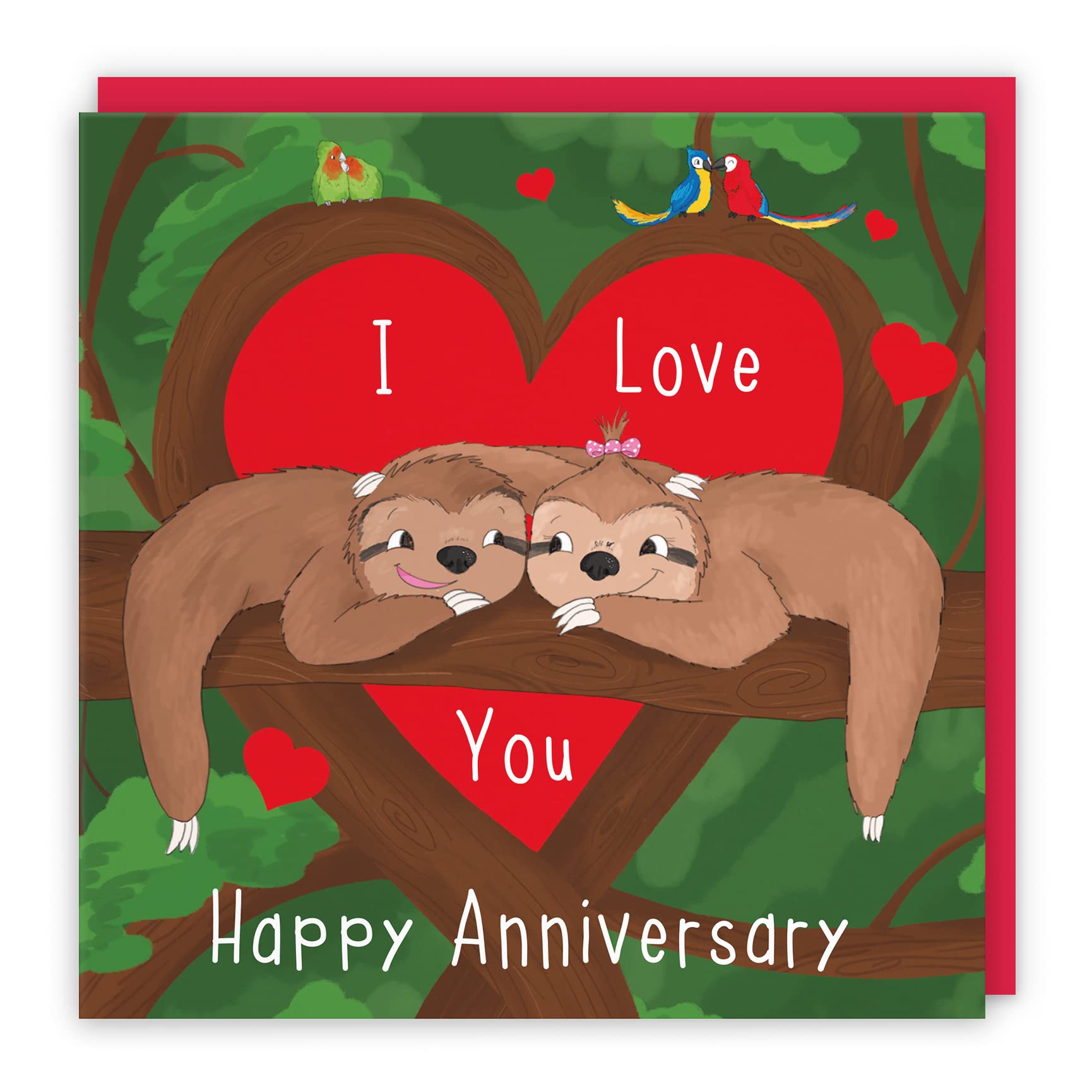 Hunts England Romantic Sloths Hugging Anniversary Card - I Love You - Happy Anniversary - Cute Animals Collection