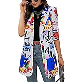WDIRARA Women's Colorblock One Button Open Front Shawl Collar Long Sleeve Blazer