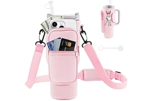 JEBEALUO Water Bottle Carrier Bag with Phone Pocket for Stanley Cup 40 oz, Water Bottle Holder with Adjustable Strap& Straw Cover, Stanley Cup Accessories