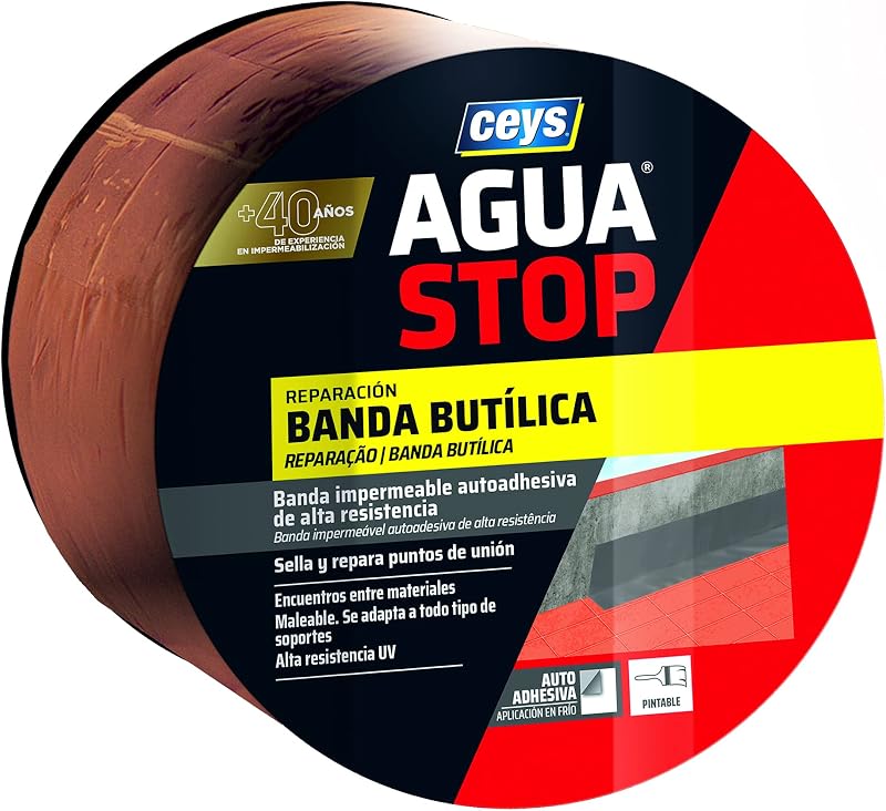 Agua Stop Banda Butílica Impermeable Autoadhesiva Teja 10 cm x 10 m