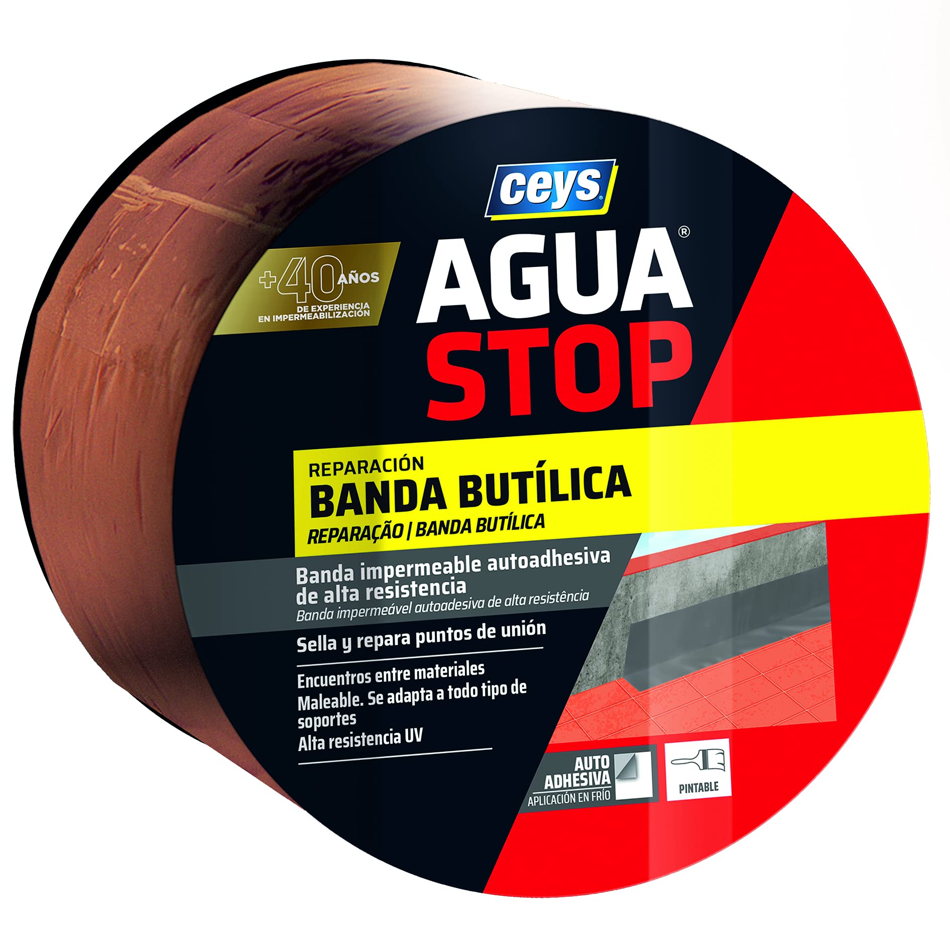AGUA Stop Banda BUTILICA IMPERMEABLE CEYS (10 CM X 10 M, Teja)