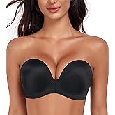 HACI Push Up Strapless Bra for Women Anti-Slip Padded Wireless Stay Put