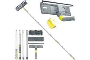 JEHONN Window Cleaning Squeegee Kit, 64 inches Tall Professional Shower Glass Washing Equipment, 3 in 1 Wall Cleaner Duster w