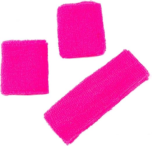 Neon 80's Headband Sweatband Wristband Fancy Party New (Neon Hot Pink