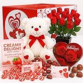 Valentines Day Gift Box with (Red or White) Beaer Belgian Chocolates Roses, Strawberry Creamy Delight Hard Candy and Chocolate Assortment, Romantic Gift for Her or Him