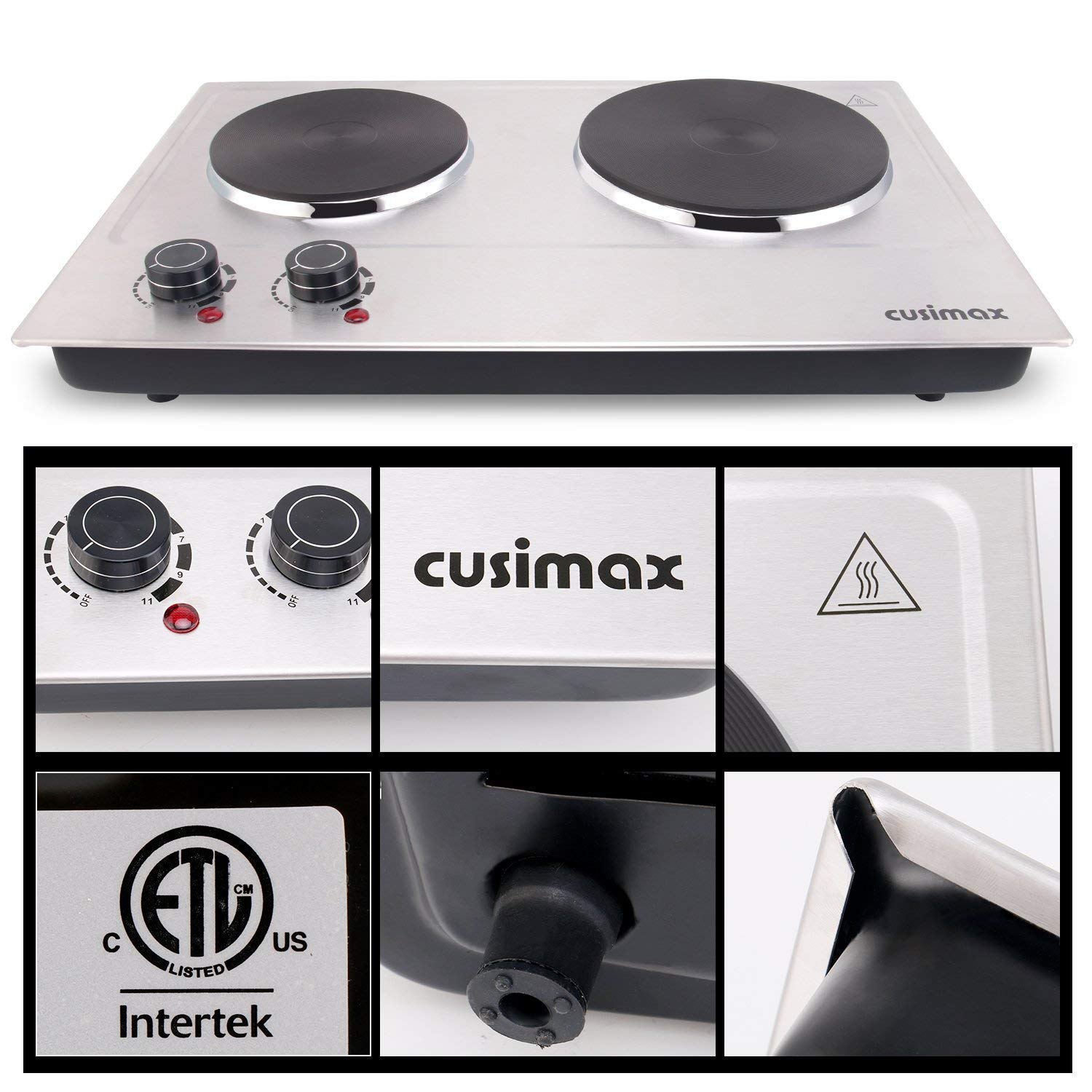 CUSIMAX 1800W Double Hot Plate, Stainless Steel Silver Countertop Burner Portable Electric CUSIMAX 1800W Double Hot Plate, Stainless Steel Silver Countertop Burner Portable Electric