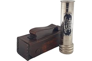 Royalmart Handmade Brass Kaleidoscope with Leather Box - Vintage Look - Antique Finish - Kaleidoscope for Kids Friends Family Children - 3D Mirror Lens (Silver Finish)