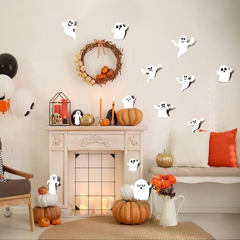 63 Peças Decoração de Fantasmas de Halloween Autocolantes 3D de Fantasmas de Halloween Brancos Ornamentos de Parede para Decorações de Parede Festa de Janela