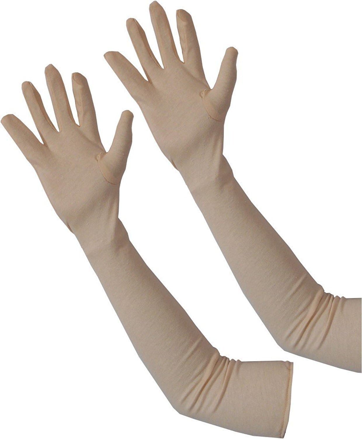 Gopani Women's Cotton Full Hand Gloves (Beige, Medium)