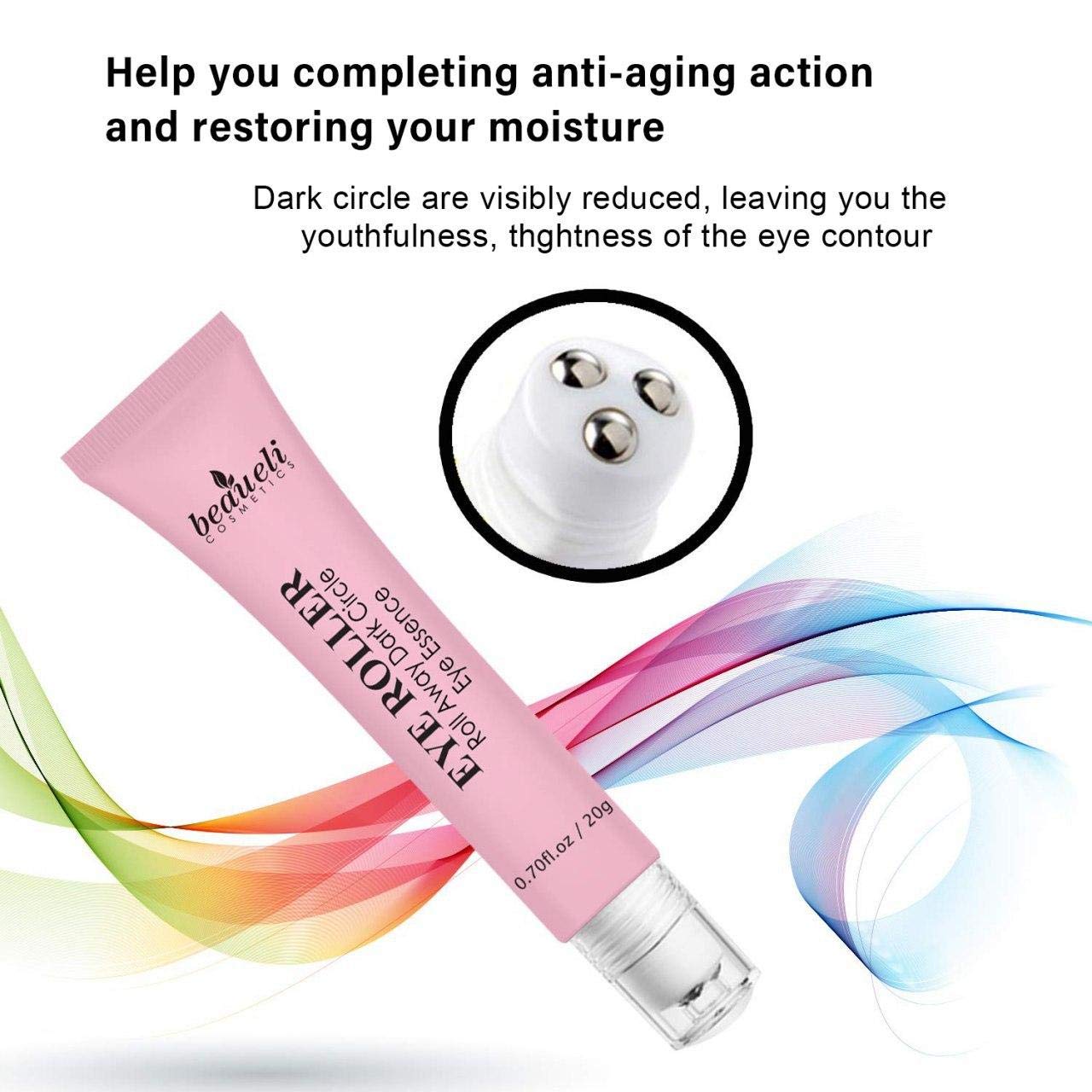 Eye Serum & Eye Roller for Anti Aging Skin Care with Hyaluronic Acid Niacinamide Peptide Dark Circles Puffiness Under Eye Bags Wrinkles Eye Cream Massager 0.7 fl.oz by beaueli: Beauty