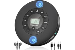 Lukasa Portable Bluetooth CD Player Built-in Speaker Stereo, Personal Walkman MP3 Players Rechargeable Compact Car Disc CD Music Player USB Play Anti-Shock Protection (Black)