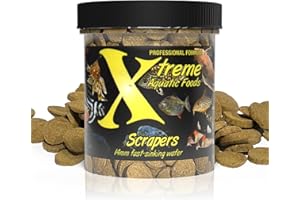 XTREME AQUATIC FOODS Xtreme Scrapers Wafers - Premium 14mm Fast-Sinking Fish Food – Nutrient & Cellulose Rich Ideal for Nocturnal Feeders, Catfish, Plecostomus Species, and Loaches – USA Farm Grown (2oz)