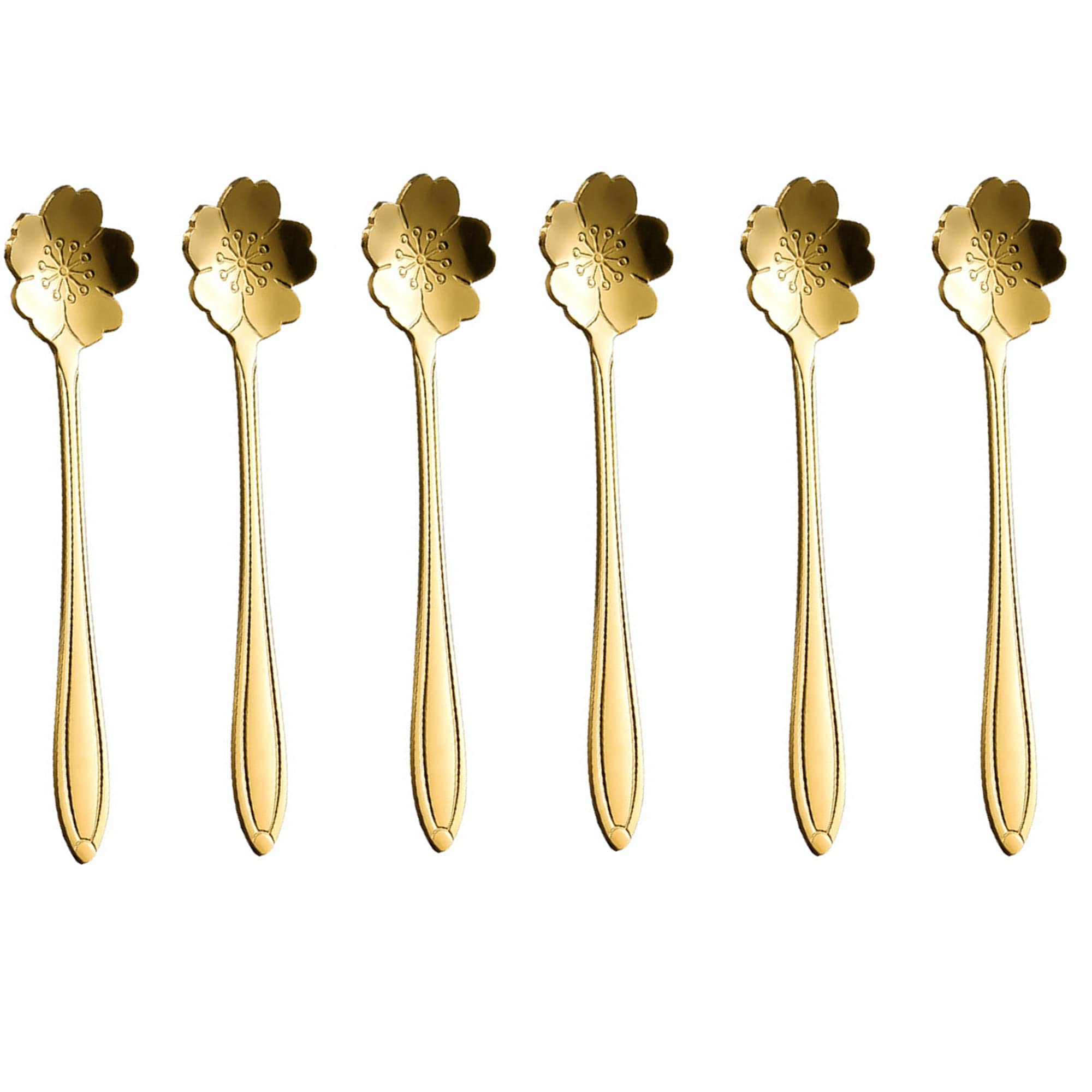 Soulnioi Coffee Spoon Blossom Dessert Spoon Stainless Steel Mini Tableware Teaspoons Ice Cream Spoon Set of 6, Gold