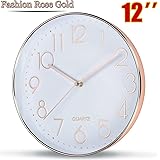 Rose Gold Wall Clock by SOULMATES-12 Inch Super Slim Frame-Non Ticking/Silent Sweep- With Gift Wrapped Package