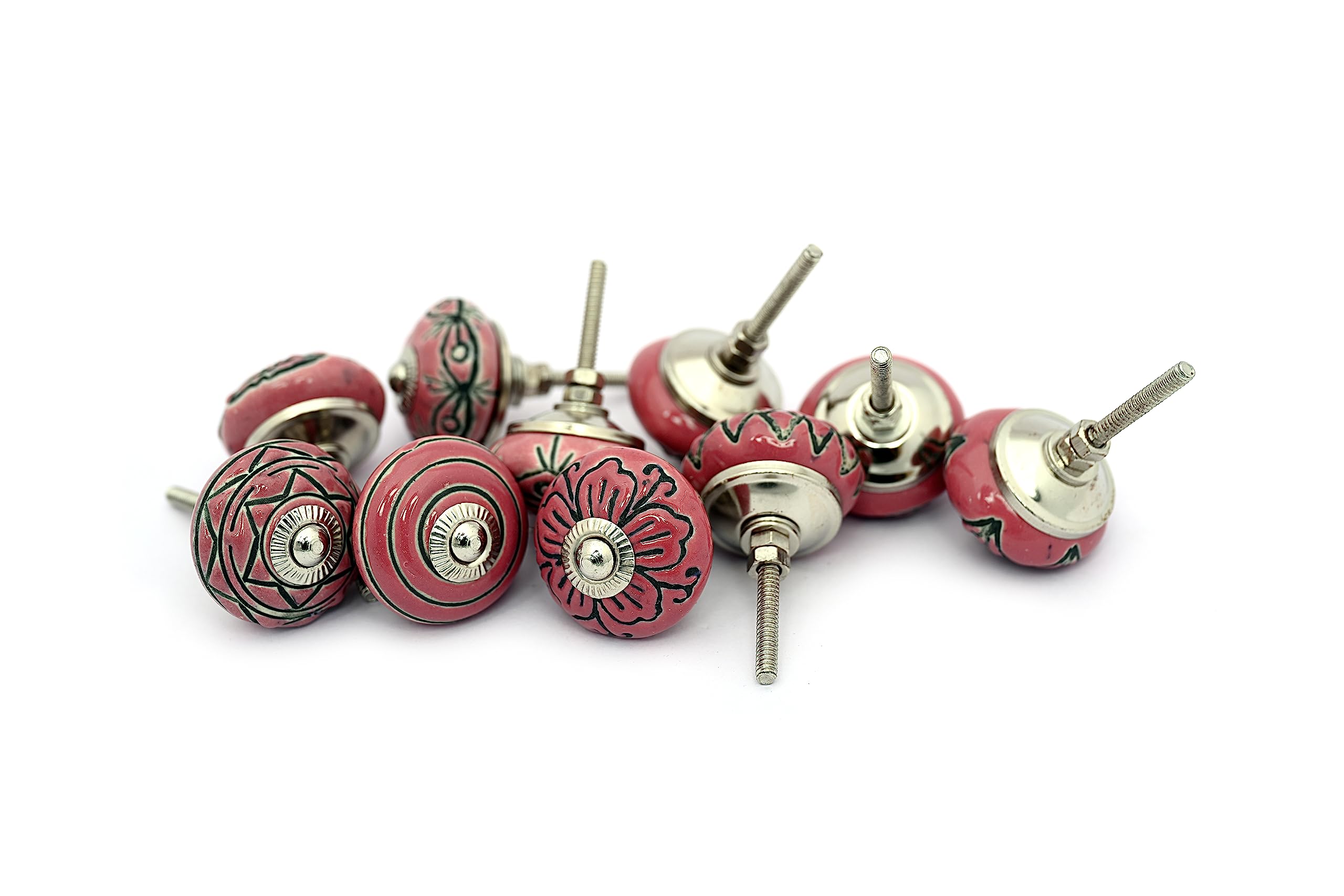 KNOBSWORLD 20 Vinatge Look Mixed Round Flower Shape Ceramic Pottery Door knobs Cabinet Handle Cupboard Pulls Drawer Puller knob (Pink)