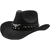 SAJUZEN Men & Women's Straw Cowboy Hat with Wide Brim