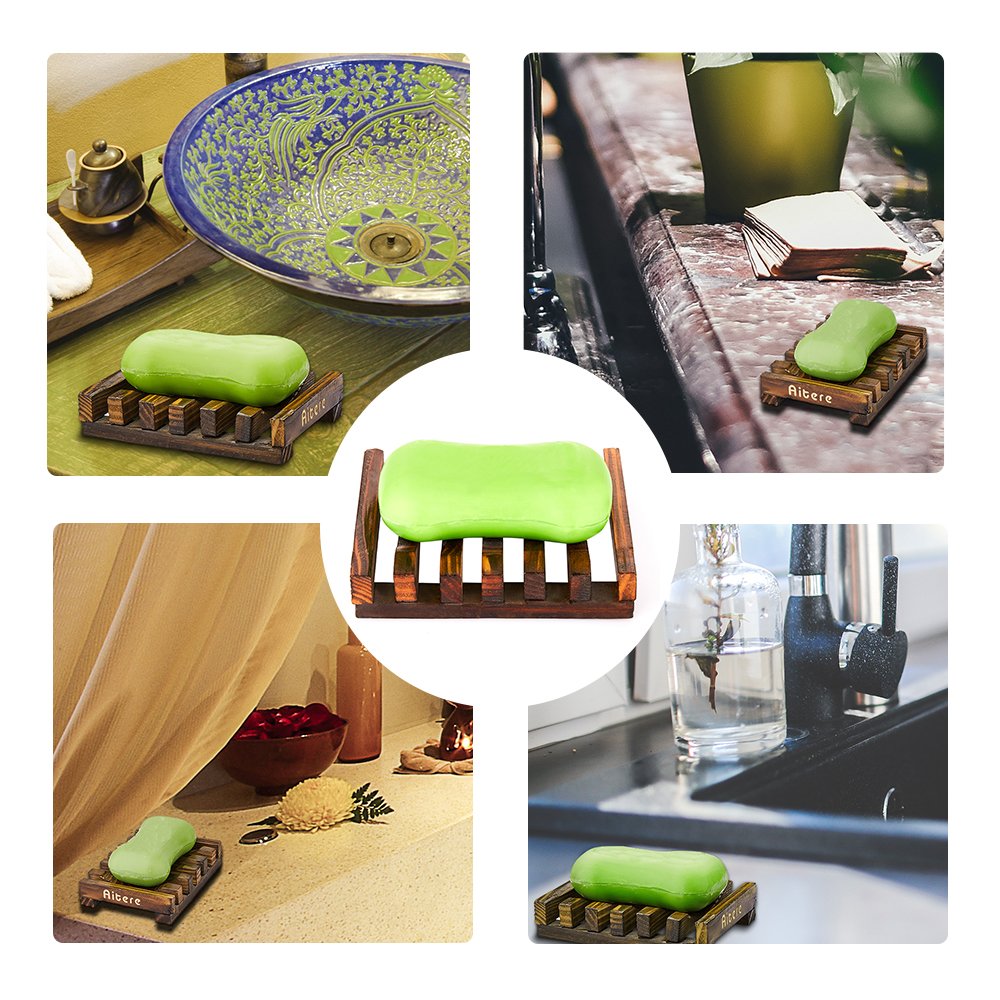 Aitere Soap Dish/Soap Holder Home Bath Accessories Hand Craft Natural Wood Soap Case Holder(2 Pcs)