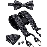 Dubulle Suspender and Bow Tie for Men Paisley Solid Mens Suit Braces Pretied Bowtie and Handkerchief Cufflinks Formal Wedding