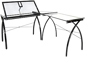 SD STUDIO DESIGNS Futura LS WorkCenter with Tilt Top Adjustable Drafting Table Craft Table Drawing Desk Hobby Table Writing Desk Studio Desk, Black / Clear Glass.