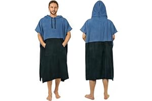 Zingtto Surf Poncho Changing Robe Extra Large Thick Towel Poncho for Men Women with Hood Pocket for Beach Swimming, 47"x37", Black Blue